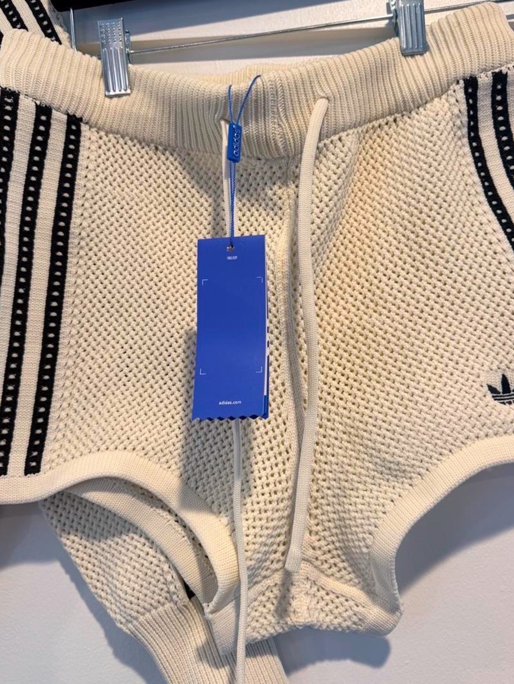 adidas Cream Knit Zip Jacket and Drawstring Shorts with Black Stripes - Picture 3 of 3